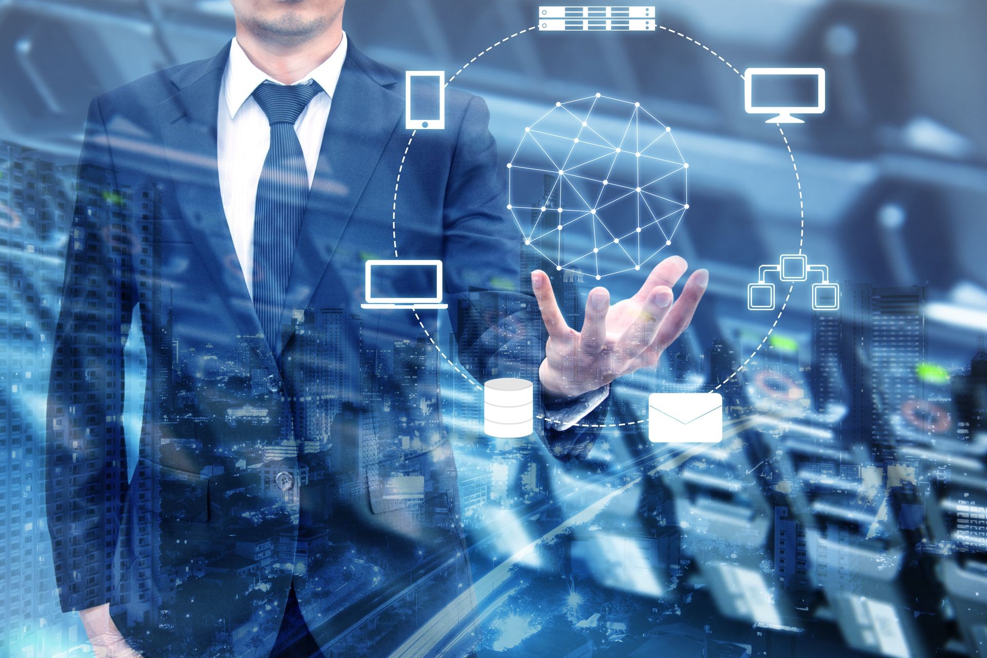 Double exposure of professional businessman connecting cloud technology on hand with cloud and sky in Technology, Communication and business concept Double exposure of professional businessman connecting cloud technology on hand with cloud and sky in Technology, Communication and business concept